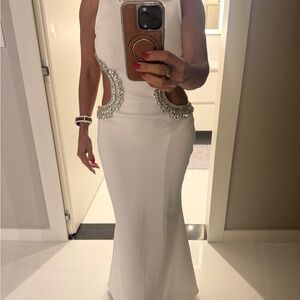 Elegant White Maxi Dress with Silver Embellishments